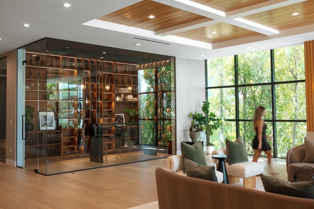 Luxury rental interior with wine cellar and living space