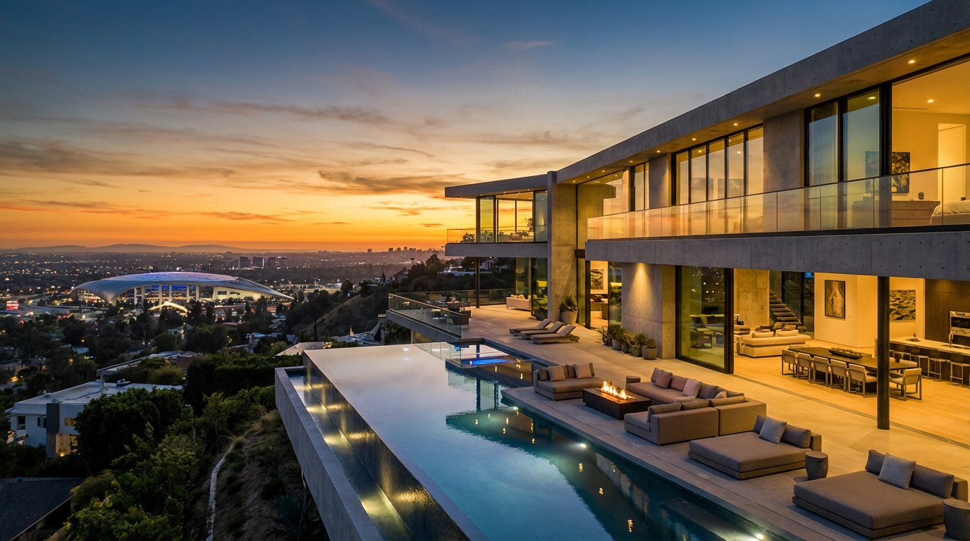 Luxury Los Angeles estate at golden hour
